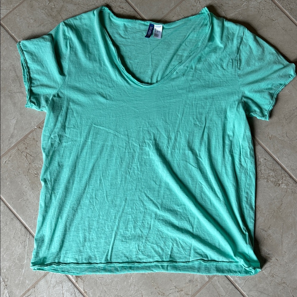 Seafoam green v neck t shirt super soft turquoise loose fit